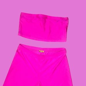 Pink mini top and biker shorts set
